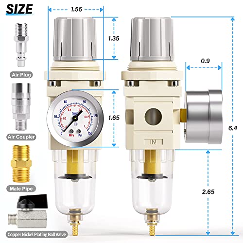 TAILONZ 1/4"NPT AW2000-02 Filter Regulator - color: Semi-Auto Drain+Silver Ball valve, size: 1/4"NPT