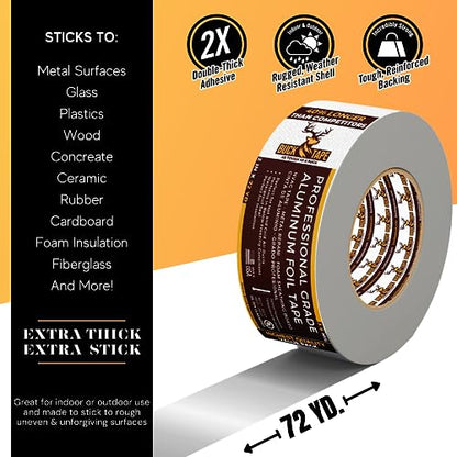 Buck Aluminum Foil Tape – 3 Inch x 216ft (72 yd), 3.6 Mil – HVAC Tape for Ductwork, AC, Dryer Vents & Insulation – Silver Foil Tape for Metal Repair, Exhaust Sealing & Air Conditioning (1 Pack) - size: 3 Inch, style: 1 Pack