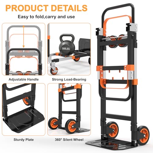 3-in-1 Folding Heavy Duty Hand Truck Dolly Cart Trolley with Wheels(Orange) - color: Orange