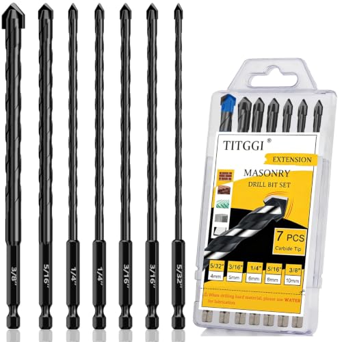 7Pcs Extended Masonry Drill Bit Set, Concrete Drill Bit, 5/32"-3/8" - size: 7 pcs 5/32"-3/8" Masonry Drill Bits Set