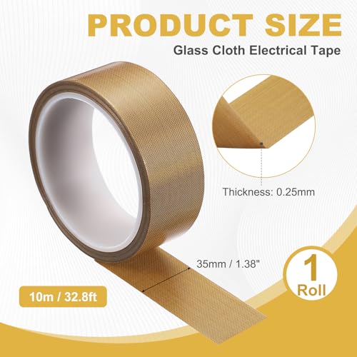 uxcell 1 Roll High Temperature PTFE Tape, 1-3/8" x 32.8ft Heat Shield Tape - size: 1-3/8" x 32.8ft x 0.25mm Thick