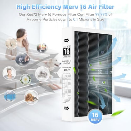 2-pack 6672 16X25X5 MERV 16 Filter Compatible with Lennox 16X25X5 and Lennox HCC16-28 Healthy Climate Carbon Clean MERV 16 Home Furnace Filter for HVAC System, Part # HCF16-16, HCF16-10 - style: a.2-pack X6672 16X25X5 Filter