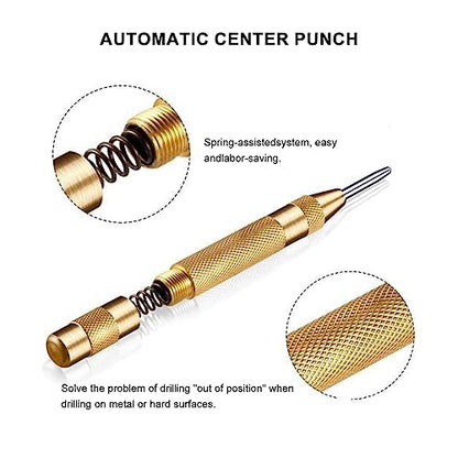 6pcs Step Drill Bit Set, 5 Titanium Coated Hss Step Bit & Automatic Center Punch Unibit, 50 Sizes Step Drill for Multiple Hole Drill with Aluminum Case for DIY Lovers and Home Use