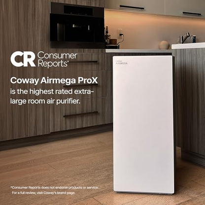 COWAY Air Purifiers for Large Room Whole Home Up to 4,253ft², 2 Sets of XL Washable Pre-Filters and HEPA Filters for Dual Purification, AQI, Turbo Mode, Timer, Wheels, 5yr Warranty, ProX(B) - style: AIRMEGA ProX Beige