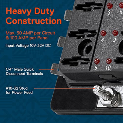 TRUE MODS 10 Way Blade Fuse Box Block 12 Volt Automotive 100A ATC ATO LED - size: Fuse Box without Busbar (Pack of 1)