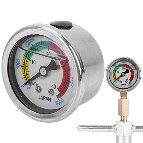 Jadeshay Pressure Gauge, 0-6000PSI 0-40MPa Air Pump Pressure Gauge Dual Scale Liquid Filled for Diving Equippment Manometer Measure