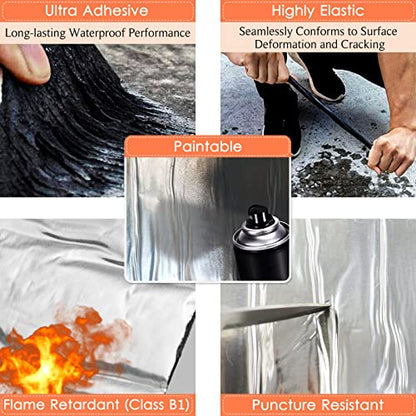 BXI Flashing Roll Tape Membrane, 6 inches X 32 Feet Thick Waterproof Patch Seal Tape, Self-Adhesive SBS Modified Rubberized Asphalt, Deck Seam Joist Leak Sealant for Roof Window Gutter Repair Outdoor - size: 6'' X 32'
