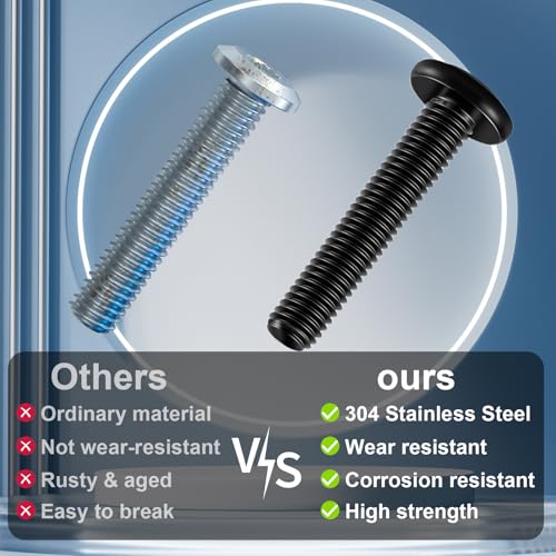 30Pcs M6 x 16mm Flat Head Hex Socket Cap Screws Bolts, 304 Stainless Steel Beds, Chairs and Cabinets Furniture Bolts Full Thread, Black Oxide & Hex Spanner - color: Black-M6, size: M6 x 16mm