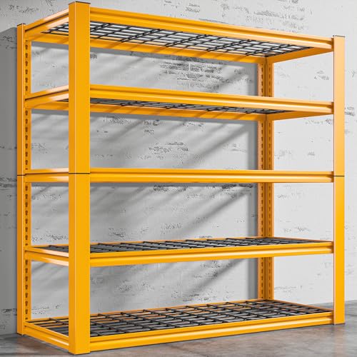 REIBII Storage Shelves, 40''W Garage Shelving, Heavy Duty Metal Shelving 2000LBS, Metal Shelves 5 Tier Industrial Shelf for Kitchen Pantry Warehouse Basement 72" H x 40''W x 17.8''D, Yellow - size: 72"H x 17.8"D x 40"W