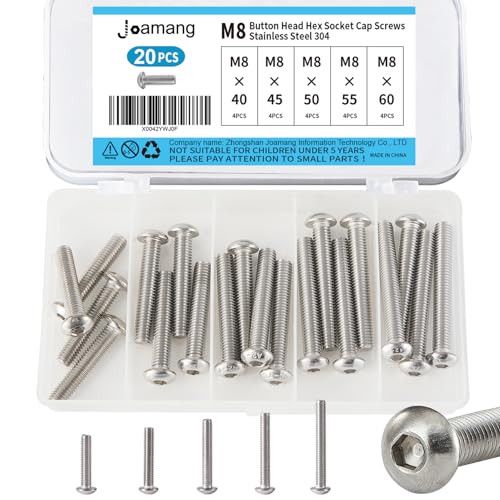 M8 x 40mm 45mm 50mm 55mm 60mm Button Head Socket Cap Screws Bolts, Stainless Steel 304, Metric Allen Hex Drive, Bright Finish, Fully Threaded, Assortment Kit 20PCS - size: Button M8x40-60 mm