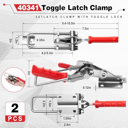 Chumia 2 Pcs Large Pull Action Clamp, 304 Stainless Steel Heavy Duty Toggle Latch Clamp with Threaded U-bolt, Toggle Latch for Machine, Smoker Lid, Tire Carrier Toolbox Locks, 9.4-10.5 Inch Length