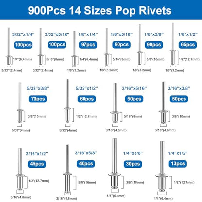 smseace 1500Pcs Aluminum Pop Rivets Kit with Washers in Handheld Box - color: Silver Aluminum, size: 1500pcs