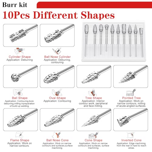 Tnisesm 80Pcs Carbide Rotary Burr Set for Dremel, Includes 10 Carbide Double Cut Carving Burr Bits 60 Aluminum Oxide Drum Sander Sanding Sleeves,6 Sanding Bits,Sanding Bits Tool Accessories - size: 15SIZE-80PCS