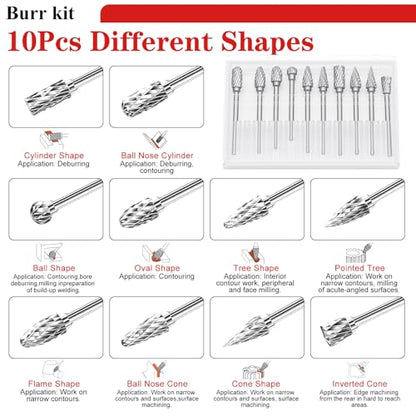 Tnisesm 80Pcs Carbide Rotary Burr Set for Dremel, Includes 10 Carbide Double Cut Carving Burr Bits 60 Aluminum Oxide Drum Sander Sanding Sleeves,6 Sanding Bits,Sanding Bits Tool Accessories - size: 15SIZE-80PCS