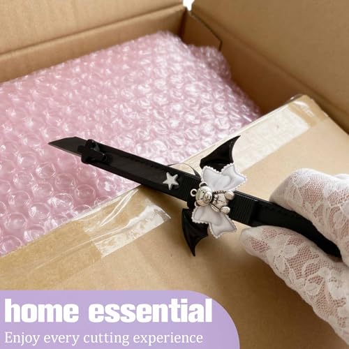 Cute Box Opener Cutter, Package Opener, Small Plastic Box Cutter Retractable, Snap off Utility Paper Exacto Knife, Kawaii Desk Office Home Aesthetic Accessories Essentials, Stationery Craft Supplies - color: Black