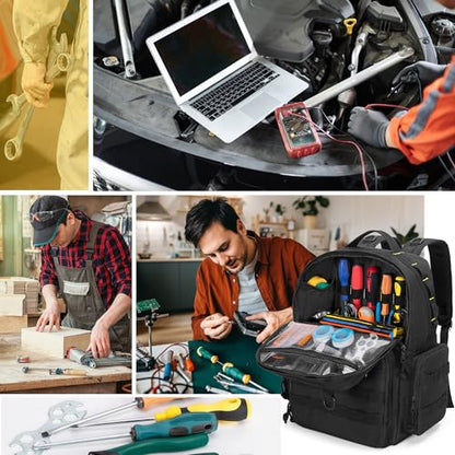 Rexmica Heavy-Duty Tool Bag Backpack for Men with 3 Tool Pouches, Black - color: Black