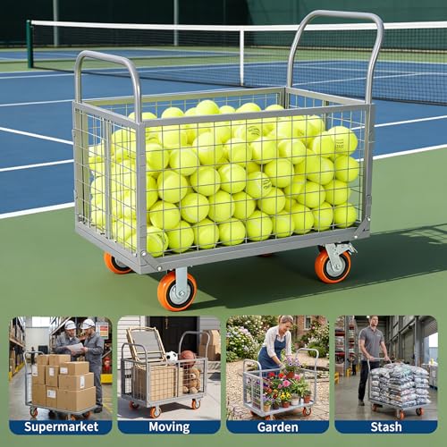 Platform Truck Cart with Cage, 6-in-1 Multi-Purpose Push Cart Dolly, Foldable Hand Truck Load 1800 LBS with 4 Wheels Flatbed Cart for Grocery, Laundry, Garage, Warehouse,Silver - color: Silver