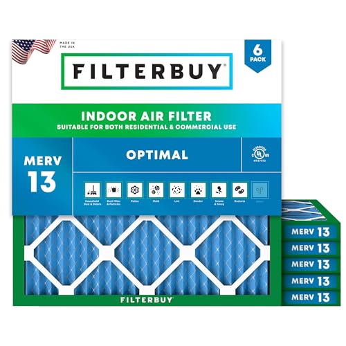 Filterbuy 11.25x11.25x1 Air Filter MERV 13 Smoke & Allergy Defense (6-Pack) - size: 11.25x11.25x1