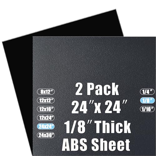ABS Plastic Sheet 1/8 Inch Thick 24" x 24" (2-Pack),Two-Sided Heat Moldable Panel (Thermoplastic Textured Front & Smooth Back), Black Thermoform Board Great for DIY Projects, Decor, Handcrafts - size: 24" x 24" x 1/8"