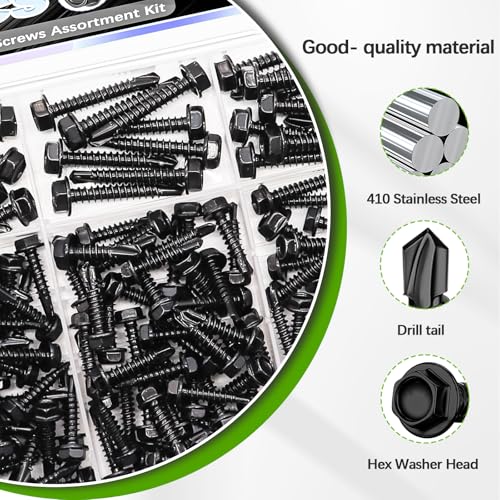 mxuteuk 300PCS #8#10 Black Self Tapping Screw for Metal,410 Stainless Steel - size: BK 300PCS #8 #10 Kit