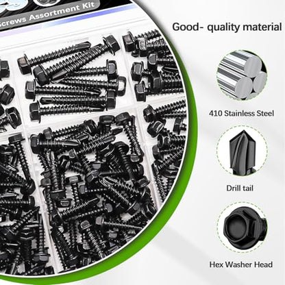 mxuteuk 300PCS #8#10 Black Self Tapping Screw for Metal,410 Stainless Steel - size: BK 300PCS #8 #10 Kit
