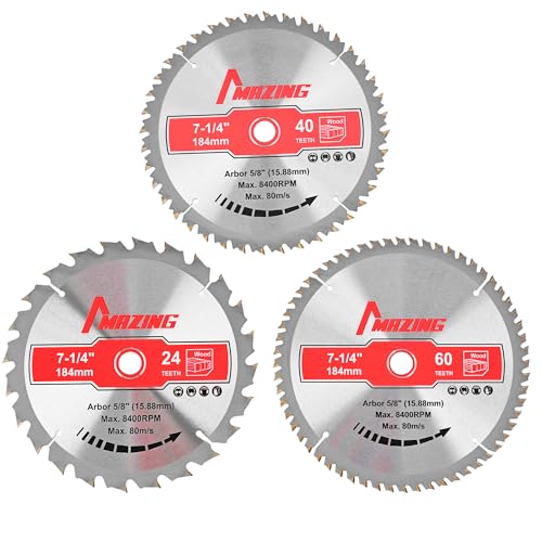 MAZING 3-Piece 7-1/4 Inch 24T&40T&60T Circular Saw Blades, 7.25 Inch TCT Compact Saws Blades with 5/8" Arbor, ATB Design for Precision Woodworking, Fit for Plywood, Soft & Hardwood, Wood with Nails - style: 7-1/4" 24&40&60T-3Pack