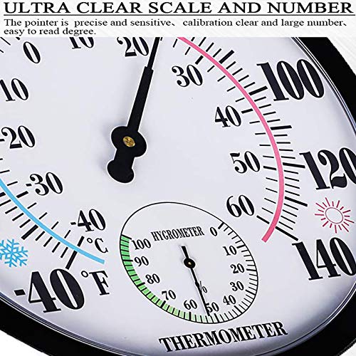 Indoor Outdoor Thermometer Large Wall Thermometer-Hygrometer Waterproof Does not Require Battery (Black) - color: Black1, size: 10 Inch