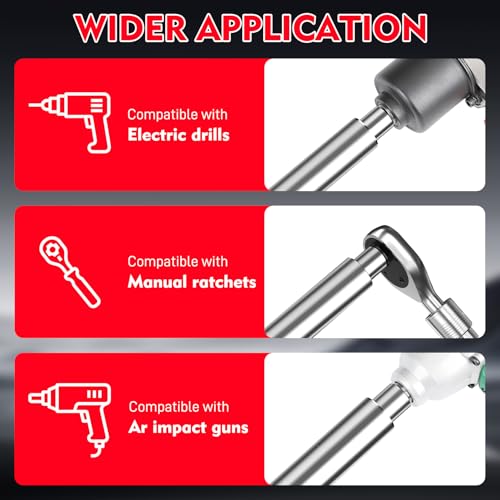 Offset Extension Wrench for Tight Spaces, 2 in 1 1/2'' Drive Offset Wrench, Offset Extension Wrench Impact for Electric Drill/Ratchet/Impact Wrench - with 10 Hex Socket - color: Wrench+adapter+hex Socket