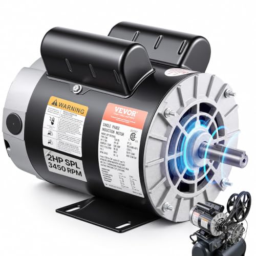 VEVOR 2HP Air Compressor Electric Motor, 115/230V, 20/10 Amps, 56 Frame 3450RPM, 5/8" Keyed Shaft, 1.88" Shaft Length, Single Phase, CCW/CW (Factory Setting is CCW) - size: 2P-1.88" Shaft Length