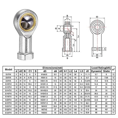 uxcell 4pcs SI8TK PHSA8 M8 Female Rod End Bearing M8x1.25 Right Hand Thread, Self-Lubricating Joint Rod Ends, Includes Jam Nut - size: M8