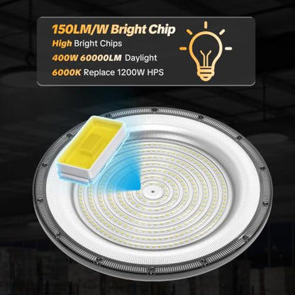 AIKVSXER 6Pack UFO LED High Bay Lights, 400W Shop Lights, 60000LM, 6000K