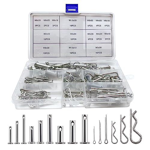 Boatsea 122Pcs Cotter Pin Hair Pin Clevis Pin Assortment Kit,R Clips Retaining Hair Pins Assortment, Including Single Hole Clevis Pin&Split Cotter Pin&R Clip Hitch Pin for Trailer Latch, Zinc-Plated - size: 122pcs