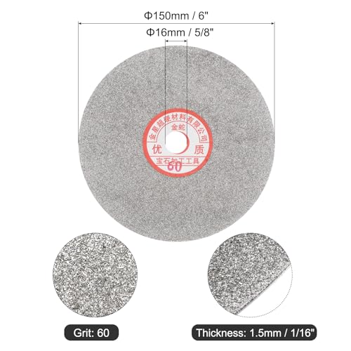 uxcell Diamond Sanding Grinding Disc, 6-Inch (150mm) Grit 60 5/8" Arbor Hole, Flat Lap Disk Polishing Discs Abrasive Wheel for Gemstone Tile Porcelain Glass Stone Metal - size: Grit 60