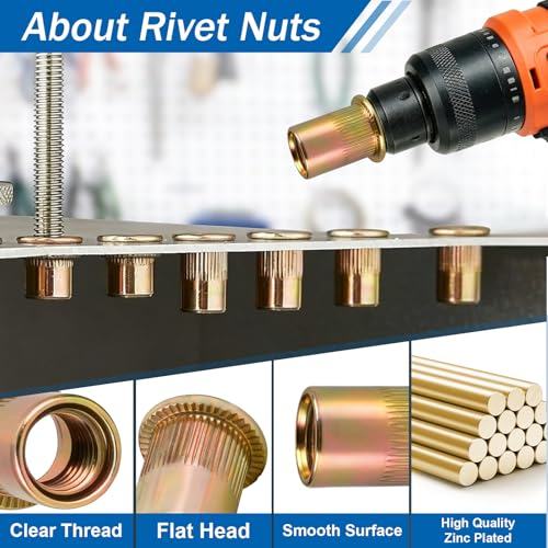 285PCS M5 Rivet Nut, Metric Zinc Plated Carbon Steel Flat Head Threaded Insert Nutsert Kit, Rivnut for Metal Sheet Automotive Furniture Industrial - size: M5 285pcs