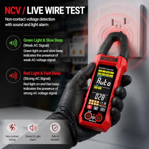 True RMS Digital Clamp Meter 6000 Counts Multimeter, AC/DC Voltage 600A AC Current Tester, NCV Non-Contact Voltage & Live Wire Detector, Auto Range Overload Protection for Home Industrial Repair