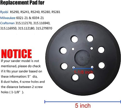 2 Pack 5" Universal Hook and Loop Orbital Sander Pad for Ryobi RS290, RS240, RS280, Ridgid R2600, R2601, Craftsman 315112170, 315116940 ROS Orbital Sander