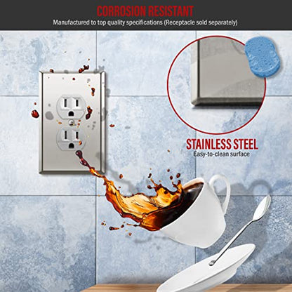 ENERLITES Duplex Receptacle Metal Wall Plate, Mid-Size Polished Chrome - color: Polished Chrome, size: Midsize