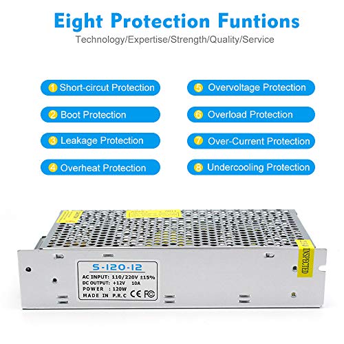 inShareplus 12V 10A 120W, DC Universal Regulated Switching Power Supply, 100-240V AC to DC 12 Volt LED Driver, Converter, Transformer for LED Strip Light, Computer Project - style: 12V 120W