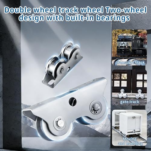 Groove Wheel V-Shaped, Sliding Gate Rollers Detachable Track gate Wheels, Double Bearing Caster with Bracket, Steel Heavy Duty Rigid Roller