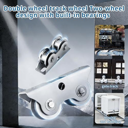 Groove Wheel V-Shaped, Sliding Gate Rollers Detachable Track gate Wheels, Double Bearing Caster with Bracket, Steel Heavy Duty Rigid Roller