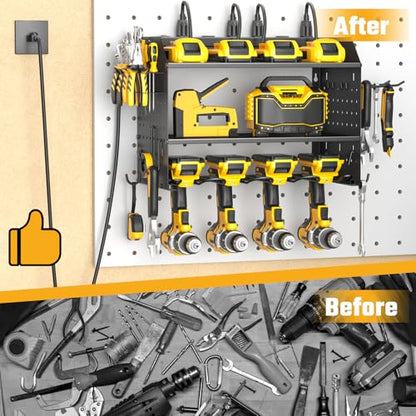 Power Tool Organizer Wall Mount 3 Layer Charging Station with 6 Outlets - color: Black
