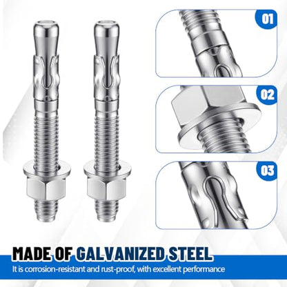 Moxweyeni 20 Pcs 1/2" X 4-1/2" Zinc Plated Wedge Anchors for Concrete - size: 1/2" X 4-1/2"