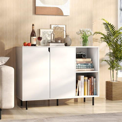LOKO Modern Kitchen Buffet Cabinet with Adjustable Shelves, 2 Doors, White