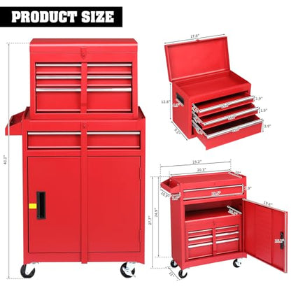 Winado 4-Drawer Rolling Tool Chest, 2-in-1 Large Storage Toolbox, Red - color: Red