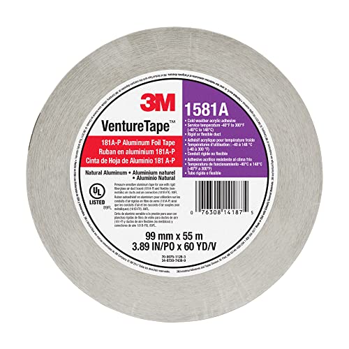 3M Venture Tape UL181A-P Aluminum Foil Tape 1581A, 3.89 in x 60 yd, 2 mil