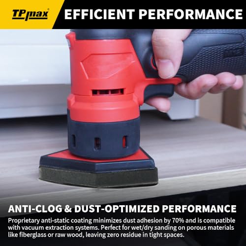 TPmax 100 Pack 90x65mm Detail Sander Sandpaper 40 Grit Compatible with Milwaukee M12 Heavy Duty Hook & Loop Anti Clogging Polyester Film Sheets - size: 40 Grit