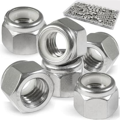 1/4-20 Lock Nut, 110Pcs Stainless Steel Nylock Insert Locking Nuts - size: 1/4"-20, 110 Pack