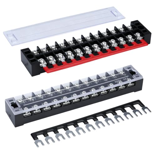 Terminal Block 35A 600V 12 Position Dual Row Screw Terminal Strip - size: 2PCS 35A 12P