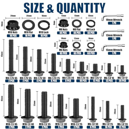468PCS Black Metric Flange Bolt Assortment Kit with Socket Wrench - color: Black KIT -468PCS