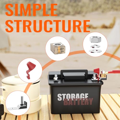 Joinfworld Battery Terminal Fuse Block Kit 200A 58V Mrbf Terminal Fuse Block with Single Stud 5/16"(M8) Marine Rated Battery Fuse and Waterproof Cap for Boat Truck RV Construction Vehicles - size: 200A